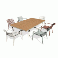 DCB GARDEN Ensemble repas de jardin 6 places en aluminium de coloris grège avec plateau en polywood effet bois (180X100 cm) - LAMU - 3700286491659