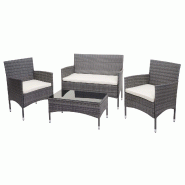Décoshop26 - Salon de jardin balcon jardin en polyrotin gris canapé fauteuils table coussin crème 04_0004210 - gris 3000410932691 Décoshop26 - Salon de jardin balcon jardin en polyrotin gris canapé fauteuils table coussin crème 04_0004210 - gris 3000410932691