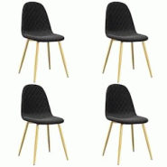 Décoshop26 - Set de 4 chaises de salle à manger avec coutures forme losange en tissu velours noir pieds fer doré DEC025647 - noir 3000255366712 Décoshop26 - Set de 4 chaises de salle à manger avec coutures forme losange en tissu velours noir pieds fer doré DEC025647 - noir 3000255366712
