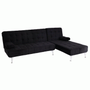 Mendler Canapé-lit HWC-K22, Canapé d'angle Canapé, Couchage à gauche/à droite Fonction sommeil 236cm ~ Velours noir - noir textile 89565+89732