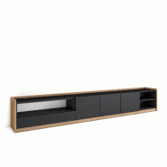 SKRAUT HOME Meuble TV, Banc Télé, 310x50x37 cm, Pour les TV jusqu'à 80", Meubles de salon, Noir et chêne - noir Bois manufacturé 686_1