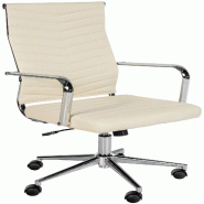 Décoshop26 - Fauteuil de bureau design ergonomique inclinaison intégrée avec accoudoirs en similicuir crème et métal chromé 10_0006972 - beige m