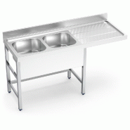 Évier avec support pour deux cuves, égouttoir à droite 1400x700x850 mm. - FRI056032