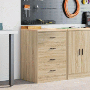 Helloshop26 - Armoire de rangement polyvalente pour garage 60 x 51 x 85 cm quatre tiroirs solide contemporaine en bois de pin chêne 02_0051395 - Bois