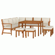 Helloshop26 - Ensemble à dîner salon de jardin meuble d'extérieur avec coussins 11 pièces bois d'acacia 02_0014415 - Bois massif 3000134041532
