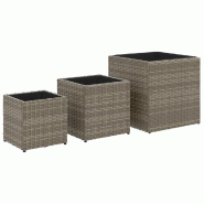 Helloshop26 - Jardinière bac lit surélevé plantes fleurs jardin terrasses d'extérieur 3 pcs résine tressée gris 02_0038885 - 3000218087562