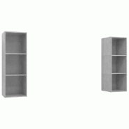 Helloshop26 - Lot de 2 meubles TV muraux avec rangement moderne modularité 37 x 37 x 107 cm en bois d'ingénierie gris béton 02_0055115 - gris Bois