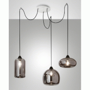 Lustre suspension Fiona LED en métal et verre soufflé fumé 3496-47-126 Fabas Luce - gris 8019282111078