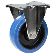 Roulette fixe en acier inoxydable de 160 mm avec roue centrale en nylon et caoutchouc élastique bleu Roulette fixe en acier inoxydable de 160 mm avec roue centrale en nylon et caoutchouc élastique bleu
