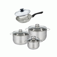 Batterie de cuisine avec 1 poêle 20 cm et 3 faitouts 16/20/24 cm sans PFAS Fackelmann Généva Brillant avec couvercles - gris inox 3176239935493_0