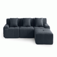 Canapé d'angle modulaire MILYSOFA SOFAMOUS 3 places avec méridienne Tissu chenille Bleu gris - MS-MOUS-4-GB