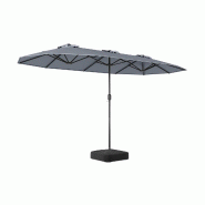 COSTWAY Parasol double 400x200cm, avec socle et manivelle, jardin UPF 50+, marché XXL. - gris métal ZB35657QG-TE