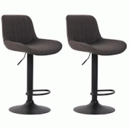 Décoshop26 - Lot de 2 tabourets de bar chaises hautes en tissu gris foncé coutures verticales support en métal noir 10_0004288 - gris 3000252025032 Décoshop26 - Lot de 2 tabourets de bar chaises hautes en tissu gris foncé coutures verticales support en métal noir 10_0004288 - gris 3000252025032