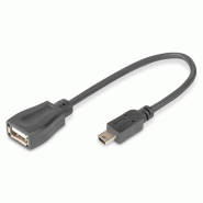 DIGITUS Adaptateur/convertisseur USB mini-B - USB-A, OTG, 0,2m, mini USB-B - USB-A, 0,2 m, noir - noir AK-300310-002-S