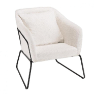 FAUTEUIL DESIGN GOTHY BLANC TISSU BOUCLETTE / STRUCTURE MÉTAL NOIR