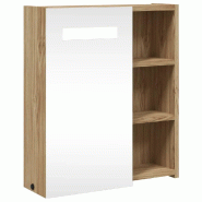 Helloshop26 - Armoire de salle de bain murale avec miroir LED 45 x 13 x 52 cm espace de rangement design moderne en bois chêne 02_0047268 - verre 300