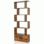 Helloshop26 - Bibliothèque étagère échelle à 6 niveaux 70 x 23 x 183 cm rangement spacieux design géométrique en bois marron 20_0019494 - 30002