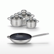 Lot Poêle céramique 32cm et 3 Faitouts Elo Profi Therm Platinum - gris inox 3176239989533