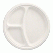 Papstar 50 assiettes, canne à sucre "pure", 3 compartiments Ø 26 cm · 2 cm, blanches - blanc Matériau naturel 89739-P