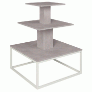 Présentoir 3 niveaux base métal blanc Vertigo béton 90x90x117cm