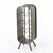 Range bouteilles à poser en métal et cuir pour 8 bouteilles L24 x P22 x H68cm
