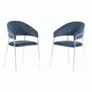 RATTATAN Lot de 2 chaises d’intérieur en velours, rembourrées, pieds en métal, design élégant pour salle à manger, cuisine, restaurants - Bleu RATTATAN Lot de 2 chaises d’intérieur en velours, rembourrées, pieds en métal, design élégant pour salle à manger, cuisine, restaurants - Bleu