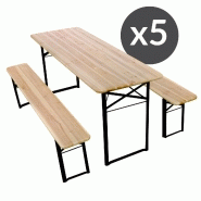 Table et bancs bois brasserie 220 cm - lot de 5