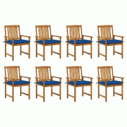 VidaXL Chaises De Jardin Avec Coussins Lot De 8 Bois D Acacia Solide - bleu Bois massif 3078203