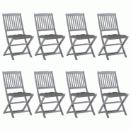 VidaXL Chaises Pliables D Extérieur Lot De 8 Et Coussins Bois D Acacia - gris 8720286508985 VidaXL Chaises Pliables D Extérieur Lot De 8 Et Coussins Bois D Acacia - gris 8720286508985