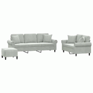 VidaXL Ensemble de canapés 3 pcs avec coussins gris clair velours Modèle Lervionis - 3202280