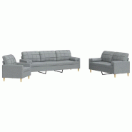 VidaXL Ensemble de canapés 3 pcs coussins décoratifs gris clair tissu Modèle Jordane - 3278303