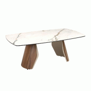 AC ANGEL CERDA Angel Cerdá Table basse ovale en marbre porcelainé, acier sable métallisé et noyer 2167C Ø120 x 70 x 43 - blanc porcelaine 8435631