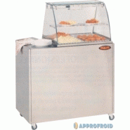 Bain marie - vitrine chauffante panoramique avec meuble de soubassement mobile