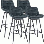 CLP Lot de 4 tabourets de bar Weston pivotants Velours HBT: 105x49x56 cm Gris foncé Velours - gris textile 327346
