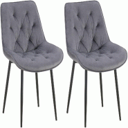 Décoshop26 - Lot de 2 chaises de salle à manger assise et dossier capitonné en velours gris foncé et métal noir 10_0007321 - gris métal 3000266051607 Décoshop26 - Lot de 2 chaises de salle à manger assise et dossier capitonné en velours gris foncé et métal noir 10_0007321 - gris métal 3000266051607