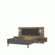 Deladeco Lit avec chevets moderne 140x190 cm chêne/gris Ricciano - 3665367386296 Deladeco Lit avec chevets moderne 140x190 cm chêne/gris Ricciano - 3665367386296