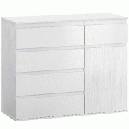 Helloshop26 - Commode 5 tiroirs buffet salon 100 x 40 x 80 cm rangement fermeture douce étagère réglable épuré moderne en MDF blanc 21_0003659 -