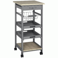 Helloshop26 - Desserte chariot de cuisine pratique 37 x 37 x 82 cm plateaux amovibles et tiroir scandinave contemporain en MDF gris 21_0000999 - gris