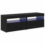 Helloshop26 - Lot de 2 meubles TV rectangulaires modernes avec bandes LED 60 x 35 x 40 cm en bois d'ingénierie chêne noir 02_0051880 - noir Bois mas