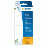 HERMA Etiquettes adresses, 67 x 35 mm, pliées en zigzag, blanches - 4302