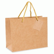 Sac luxe kraft naturel anses cordon naturel 40+15x32cm - par 10