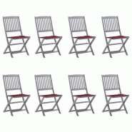 VidaXL Chaises Pliables D Extérieur Lot De 8 Et Coussins Bois D Acacia - gris 8720286508916