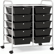 COSTWAY Chariot à 10 tiroirs empilables, cadre métallique et plateau, chariot rangement 65,5x37x87 cm - noir polyester VH33295NW