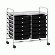 COSTWAY Chariot avec 12 tiroirs empilables, chariot à tiroirs, conteneur roulant avec cadre métallique et étagère, 64 x 38 x 62 cm (noir) - noir p