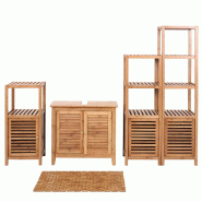 Décoshop26 - Ensemble de meubles de salle de bain avec rangement et tapis antidérapant en bambou naturel 04_0011306 - Bambou 3000268508291