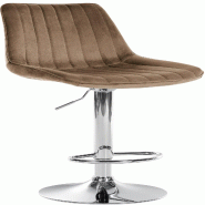 Décoshop26 - Tabouret de bar x1 réglable en hauteur pivotant à 360° assise en velours marron couture verticale pied métal chromé 10_0006311 - ma