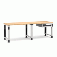 Établi plateau bois L.2500 mm avec pieds réglables et bloc 1 tiroir NOVALP