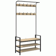 Helloshop26 - Porte-manteau rectangulaire avec rangement 95 x 34 x 184 cm design contemporain entrée en bois d'ingénierie chêne 02_0052641 - Bois m