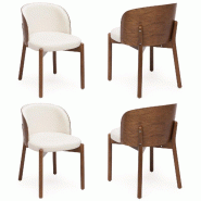 Merax 4 chaises de salle à manger en bois massif, tissu lin, dossier enveloppant et placage frêne, noyer - multicolore Bois massif N634P448272A-4