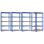 Vidaxl étagères à 5 niveaux 4pcs bleu acier et bois d'ingénierie 3154224